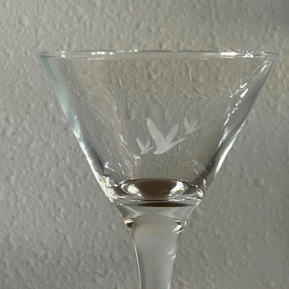 Grey Goose Vodka Martini Glass Set of 2 Glasses Etched Logo Stemmed‎ 6.75 In